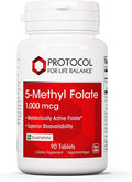 PROTOCOL FOR LIFE BALANCE 5-Methylfolate 1000mcg - Superior Methyl Folate Bioavailability - for Brain Support - Folate Supplement for Women &amp Men - Kosher &amp Vegan - 90 Tabs
