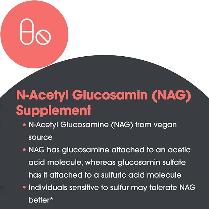 Allergy Research Group N-Acetyl D-Glucosamine 500mg - NAG Supplement Joint Support Glucosamine Sulfate Joint Health Formula Motility Activator Vegan Non-Sulfur Vegetarian Capsules - 90 Count