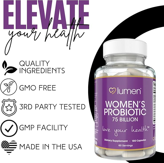 Lumen Naturals Women's Probiotic 75 Billion CFU - Multiple Strains - Maktrek Technology - 180 Count - 60 Servings (180 Count (Pack of 1))