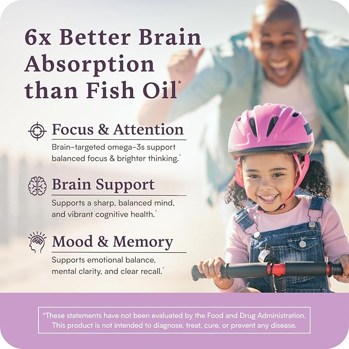 Omega w/LYSOVETA LPC | EPA &amp DHA Supplements for Brain Health | Focus Attention Memory &amp Mood | 6X Higher Absorption Than Fish Oil | Omega-3 Fatty Acid Supplements | Highest Potency LPC-DHA