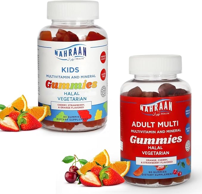 Halal Vitamins for Kids &amp Halal Multivitamins Gummies for Adults - Multivitamins A C D E B6 B12 - Non-GMO Vegetarian Halal Gummies - 90 Count Each
