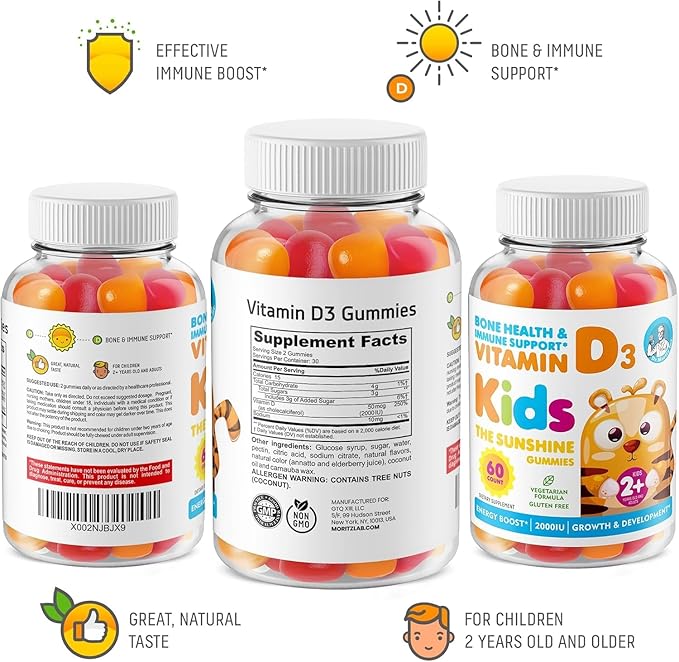 DR. MORITZ Vitamin D3 Gummies for Kids &amp Adults 2000 IU - High-Absorption Vitamin D Kids Gummies Supplements - Vegetarian Immune Support D3 for Adults &amp Kids (60 Count)