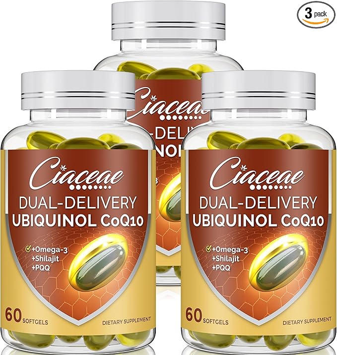 Ubiquinol CoQ10 600 MG Softgels with Omega-3 &amp Shilajit &amp PQQ Advanced Dual-Delivery Coenzyme-Q10 Active CoQ10 Ubiquinol Supplement for Fertility Antioxidant Heart Brain &amp Energy 180