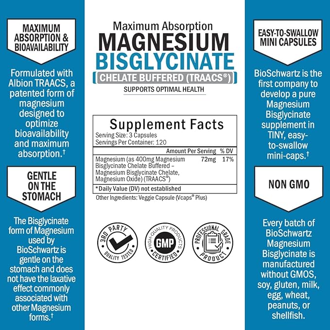 Vitamin B Complex with Vitamin C (4 Month Supply) Plus High Absorption Magnesium Bisglycinate Capsules (4 Month Supply)
