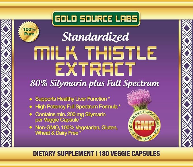 Organic Milk Thistle Capsules 180 Caps Pure Milk Thistle Powder Plus 80% Silymarin Extract Standardized Complex 450 mg Natural Liver Health Supplement Immune Boost Detox and Cleanse