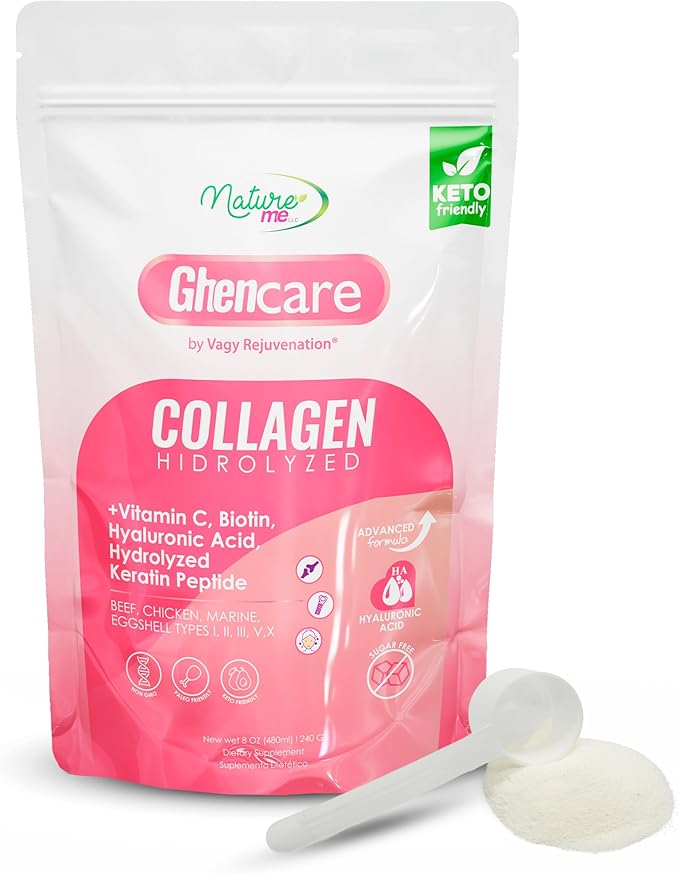 Vagy Rejuvenation Ghencare Hydrolyzed Collagen Powder – Multi-Source Collagen with Vitamin C Biotin &amp Hyaluronic Acid – Types I II III V &amp X – for Skin Hair Nails &amp Overall Wellness