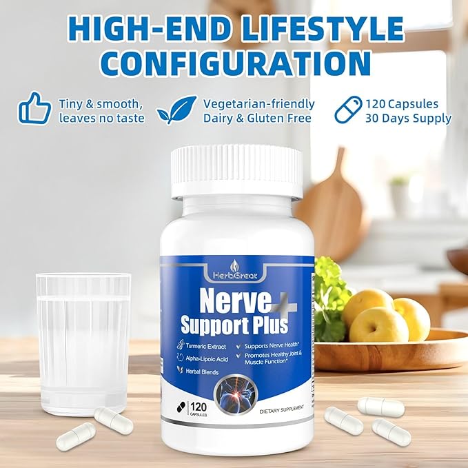 Nerve Support Plus Nerve Supplement Alpha-Lipoic AcidTurmeric Extract B12 Vitamins and Herbal Blend for Fortify Nerve Health 120 Capsules
