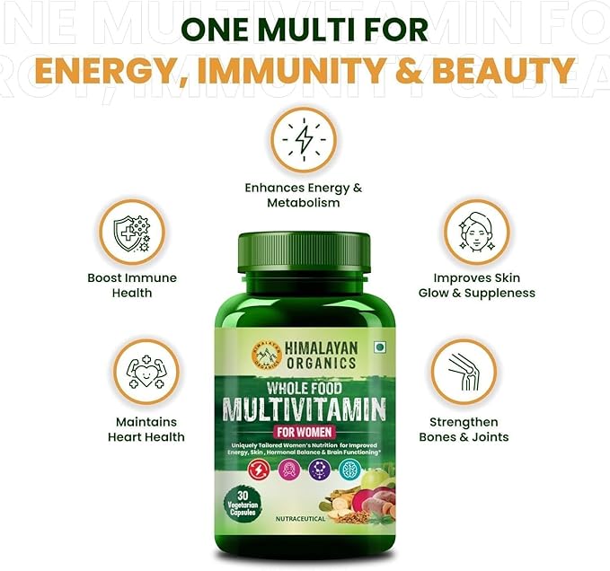 Whole Food Multivitamin for Women with Vitamin B1 B2 B3 B5 B6 B7 B9 B12 C D E Calcium Magnesium Zinc | - 30 Veg Capsules (Pack of 1)
