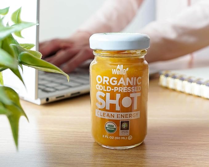ALLWELLO Cold-Pressed Clean Energy Shot 60 mL USDA Organic Natural Immune Booster NONGMO (12 PK Clean Energy)