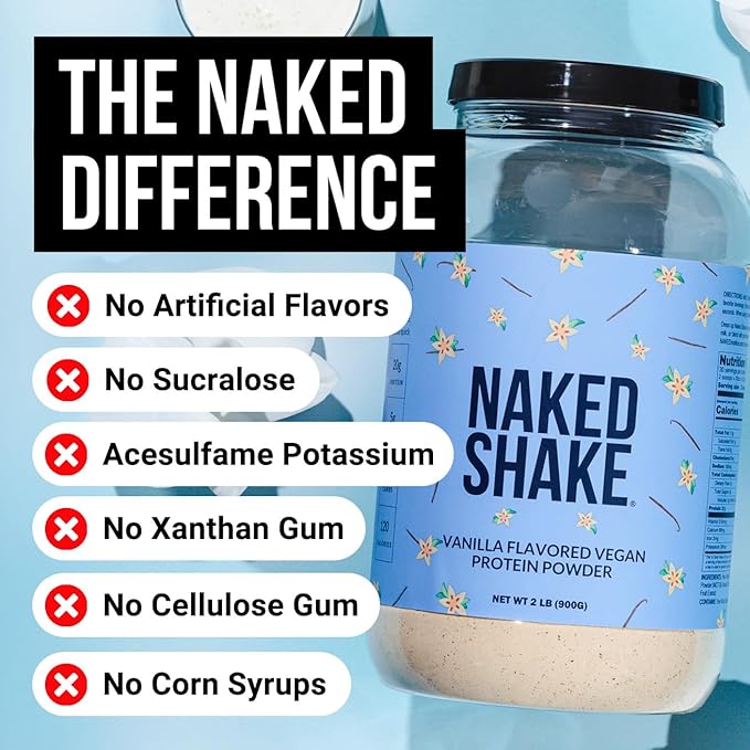NAKED Shake - Vanilla Protein Powder - Plant Based Protein Shake with Mct Oil NSF Certified Gluten-Free Soy-Free No Gmos Or Artificial Sweeteners - 30 Servings