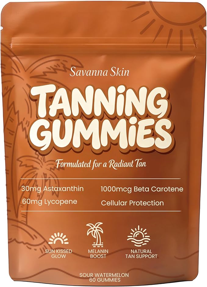 velura Savanna Skin Tanning Gummies Astaxanthin &amp Lycopene Complex for Natural Sun-Kissed Glow &amp Hydration Watermelon Vegan Sugar Free – 60 Count