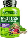 NATURELO Whole Food Multivitamin + Immune Blend with Elderberry &amp Mushrooms - Complete Multivitamin with Extra Immune Support - C D3 Zinc Elderberry Reishi Shitake - 60 Vegan Capsules