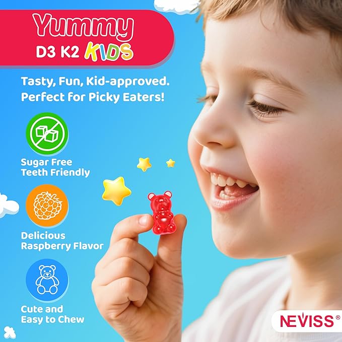 NEVISS Kids Vitamin D3 K2 Gummies 2 Pack + Kids Multivitamin Gummies 1 Pack