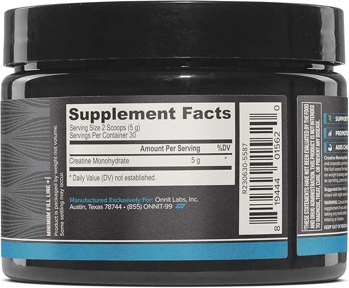 ONNIT Creatine Monohydrate Powder – IGEN™ Non-GMO Tested 5g Premium Creatine for Muscle Strength Power &amp Lean Mass Supports Brain Health &amp Cellular Energy Unflavored 30 Servings 5.29 oz