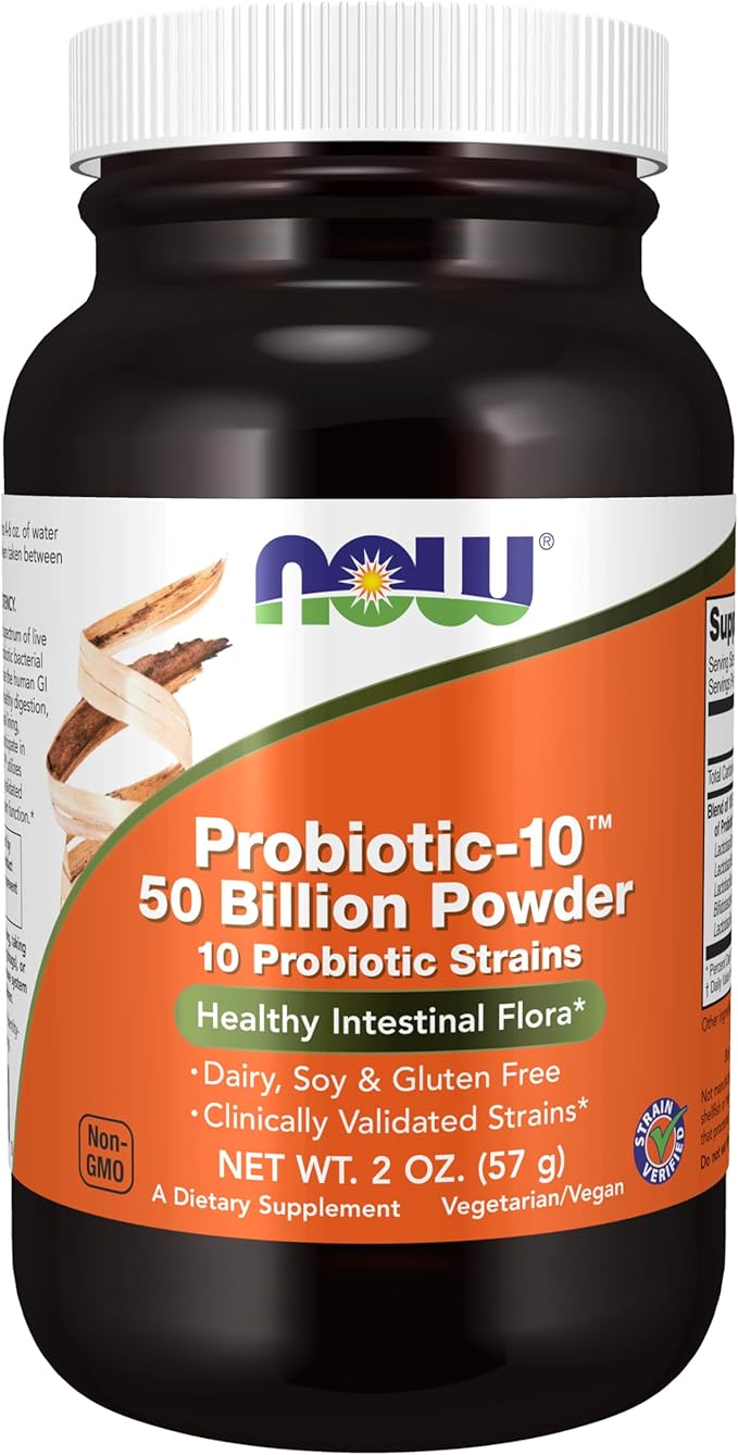 NOW Supplements Probiotic-10™ Powder 50 Billion with 10 Probiotic Strains Strain Verified 2-Ounce
