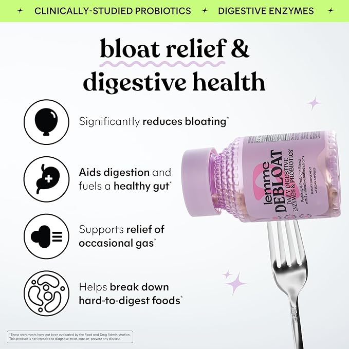 Lemme Debloat 3-in-1 Prebiotic Probiotic &amp Digestive Enzyme Capsules for Bloating &amp Gas Relief - 2 Clinically Studied Probiotics w/5 Digestive Enzymes to Improve Digestion Women &amp Men (