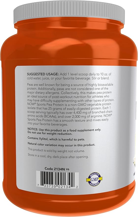 NOW Foods Sports Nutrition Pea Protein 25 g With BCAAs Easily Digested Vanilla Toffee Powder 2-Pound