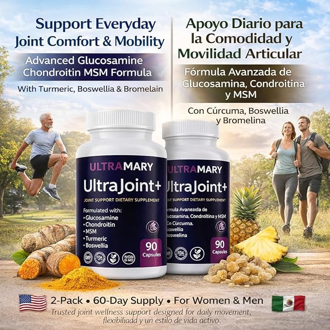 Glucosamine Chondroitin MSMJoint Support Supplement–1500 mg per ServingW/Turmeric(Curcuma)Boswellia BromelainSupports Joint ComfortMobility &amp Flexibility–Articulaciones–90 Caps(2 Pack)Bexperts