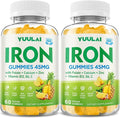 Pack of 2 Iron Gummies for Women &amp Men Iron Supplement Plus Calcium Zinc Folate &amp Vitamin B12 C B6 - Energy Support Immune Health Pineapple Flavor 120 Count