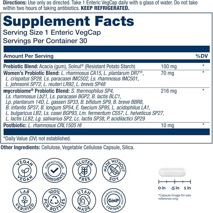 SOLARAY Mycrobiome Complete Probiotic Women’s Formula - Vaginal Probiotics for Women Plus Pre and Postbiotic - 50 Billion CFU 28 Strains - Vegan Gluten Free - 30 Serv 30 VegCaps