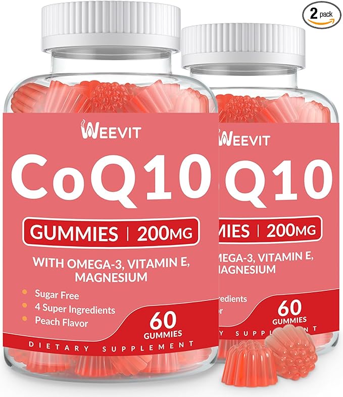Sugar Free CoQ10 Gummies 200 MG Coenzyme Q10 (Ubiquinone) Gummies for Adults Co Q10 Supplement with Omega-3 Magnesium Energy Brain Support