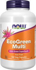 NOW Supplements EcoGreen Multi Vitamin with Green Superfoods Iron-Free 180 Veg Capsules