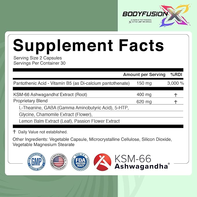 BodyFusionX Sleep Aid for Adults – Melatonin Free Nighttime Stress Support for Deep Rest &amp Next Day Energy – Ashwagandha KSM-66 L-Theanine &amp Lemon Balm – 60 Capsules