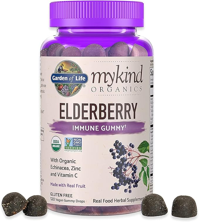 Garden of Life Organics Elderberry Gummies for Adults &amp Kids - Immune Support Supplement with Organic Fruit &amp Organics Men's Gummy Vitamins Multi Berry 120 Count