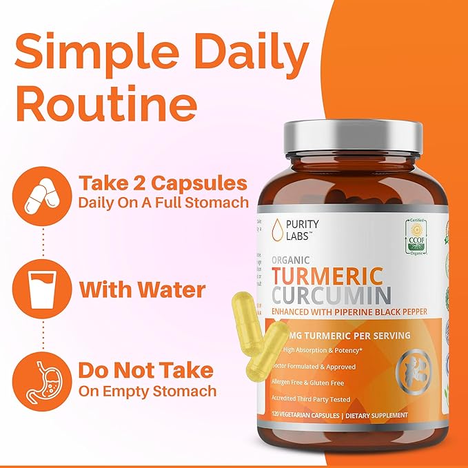 USDA Organic Turmeric Curcumin Capsules 8000mg Equivalent with Black Pepper &amp Organic Ginger for Absorption High Potency Turmeric Supplement for Joint Support &amp Inflammation 120 Vegetarian C