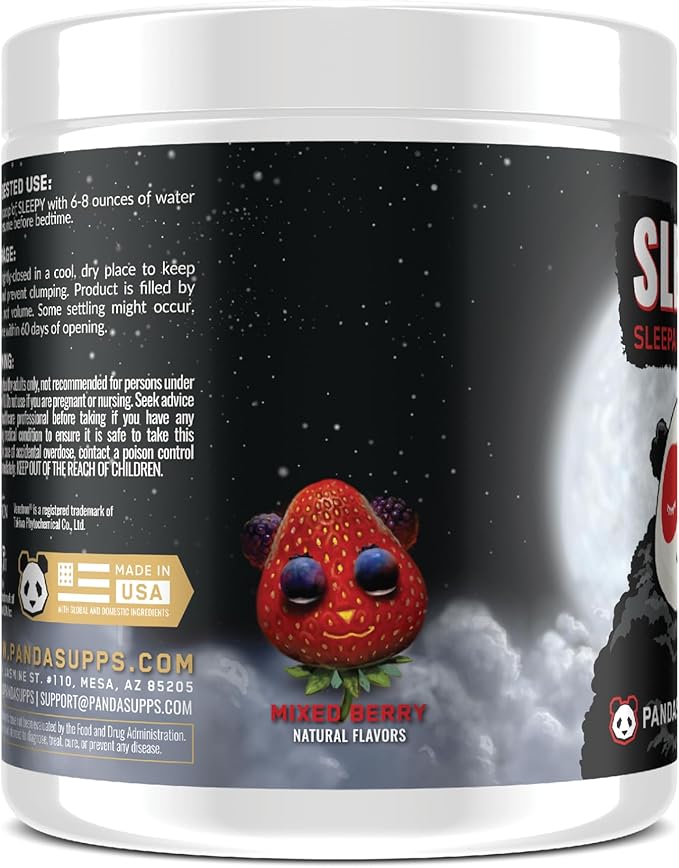 Underground Bio Labs Panda Supps – Sleepy 3.0 Natural Sleep Aid Formula: 5mg Melatonin 300mg GABA Chamomile Extract (Mixed Berry) 30 Servings
