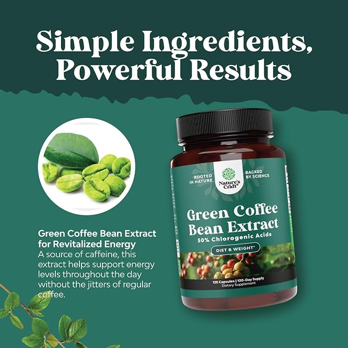 Green Coffee Bean Extract for Weight Loss - Pills for Women and Men - Appetite Suppressants for Weight Loss with Chlorogenic Acid - Herbal Fat Burner to Assist with Weight Loss 120 Count