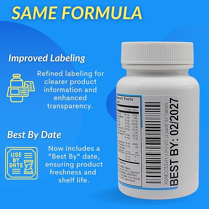 Legere Pharmaceuticals Lipo-BC B-Complex Lipotropic Pills for Clean Energy and Wellness (120 Tablets)