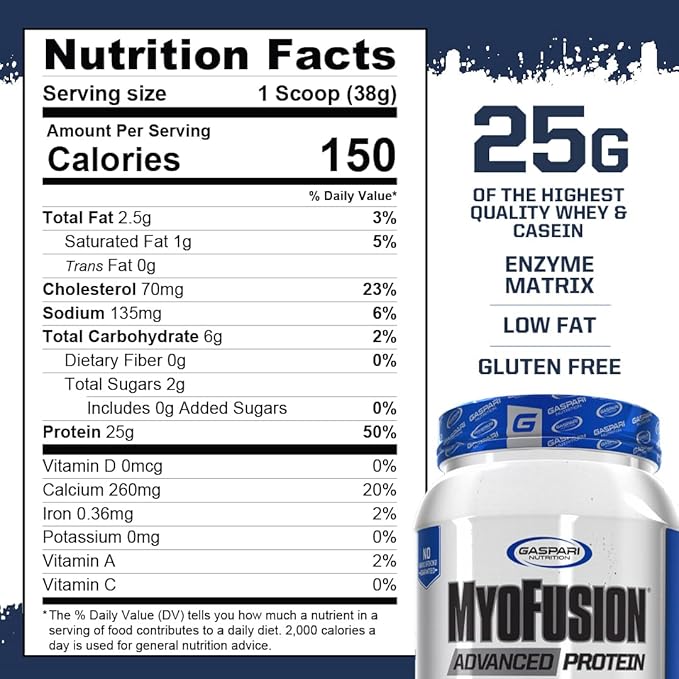 Gaspari Nutrition Myofusion Advanced Protein Protein Blend with Whey Protein Casein Protein and Isolate Protein Low Fat and Gluten Free (2lbs Vanilla Ice Cream)
