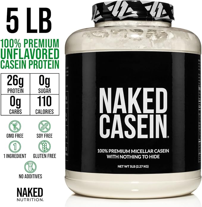 NAKED Casein Protein Powder 5LB (76 Servings) Colostrum Powder (150 Servings) – Bulk GMO-Free Gluten Free Soy Free Preservative Free