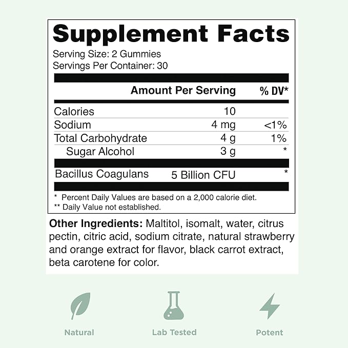 Yuve Natural Sugar Free Probiotic Gummies 5 Billion CFU Helps with Constipation Bloating &amp Leaky Gut - Vegan Gluten-Free &amp Non-GMO - 60ct