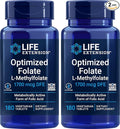 Life Extension Optimized Folate (L-Methylfolate) 1700 mcg DFE 180 Veg Tablets (Pack of 2)