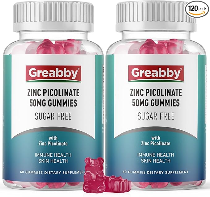 Zinc Gummies Sugar Free Zinc Picolinate 50mg Highly Absorbable Zinc Supplement for Kids &amp Adults Support Immune System Skin Health 120 Gummies