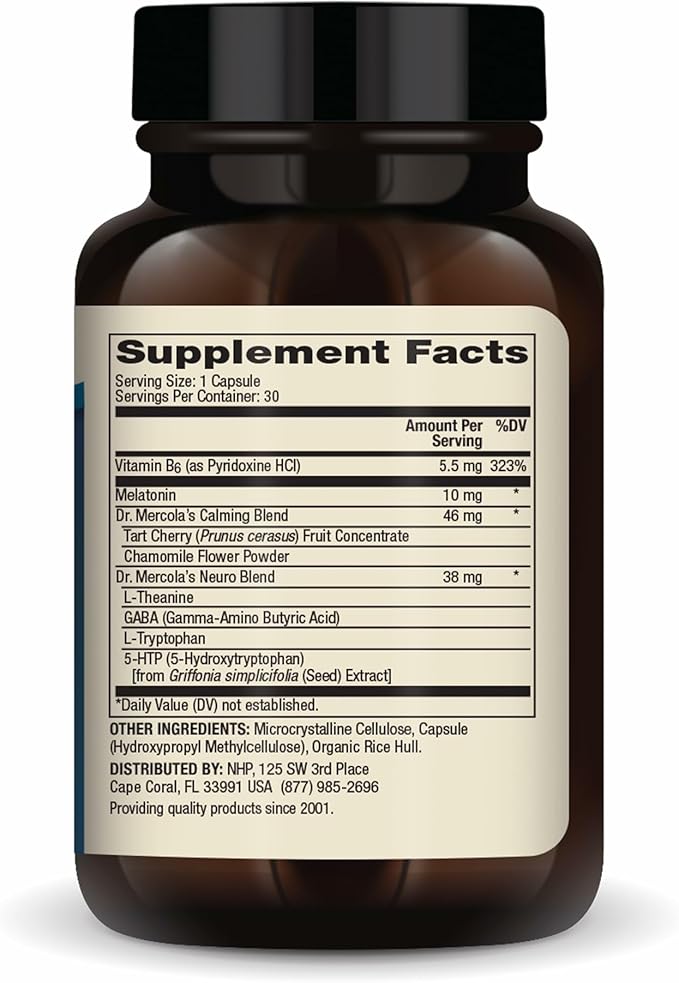 Dr. Mercola Sleep Support with Melatonin 10 mg Melatonin Per Serving 30 Servings (30 Capsules) Dietary Supplement Supports Healthy Sleep and Mental Focus Non-GMO