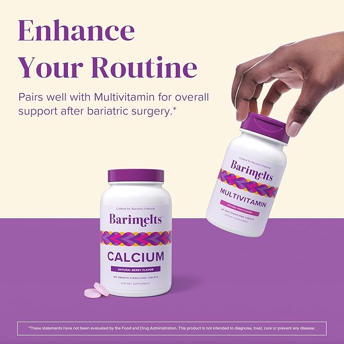BariMelts Calcium Citrate with Vitamin D3 &amp Magnesium 120 Smooth-Dissolving Tablets (1-Month Supply) Bariatric Calcium Supplements for Women Natural Berry Flavor