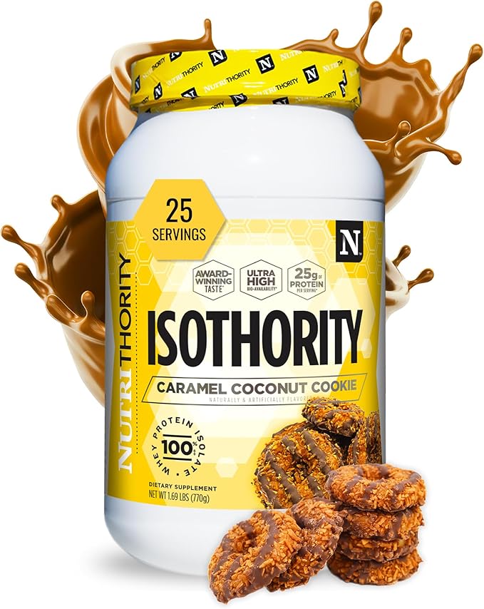 Nutrithority - Isothority Isolated Whey Protein Powder with Ultra-Absorbable Protein and BCAAs to Build Muscle and Accelerate Recovery Keto Friendly Low Carbs Gluten Free (Caramel Coconut Cookie)