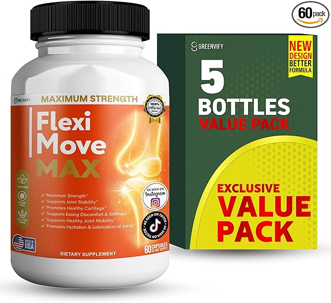 FlexiMove Max Joint Support Supplement Glucosamine Turmeric Chondroitin 60 Capsules (5)