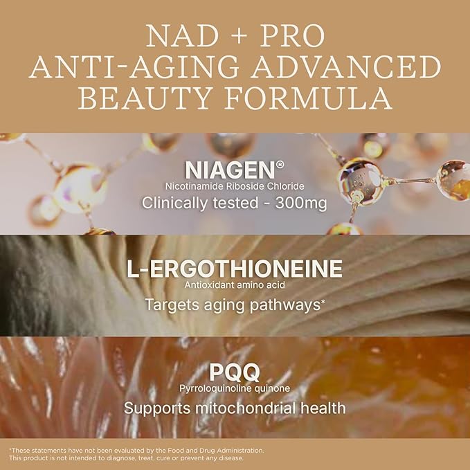 Swisse NAD+ Pro Anti-Aging | Featuring Clinically Proven 300mg Niagen® | L-Ergothioneine &amp PQQ | Supports Beauty Longevity &amp Vitality | 30 Capsules
