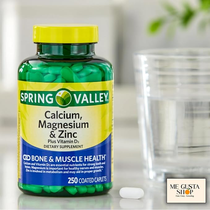 Spring Valley Calcium Magnesium &amp Zinc Plus Vitamin D3 Coated Caplets 250 Count (Pack of 2) 500count Total + me Gusta Sticker