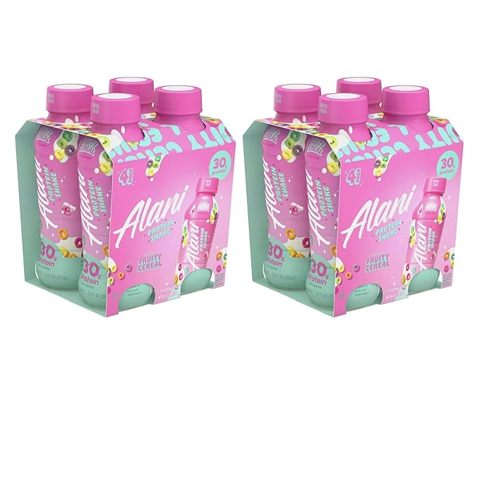 Alani-Nu Protein Shake Fruity Cereal Flavor 30g Protein Per Bottle Lactose-Free Gluten-Free Low Sugar High-Protein Drink for Muscle Growth Perfect for Breakfast or Post-Workout 2 Box With 4Ct