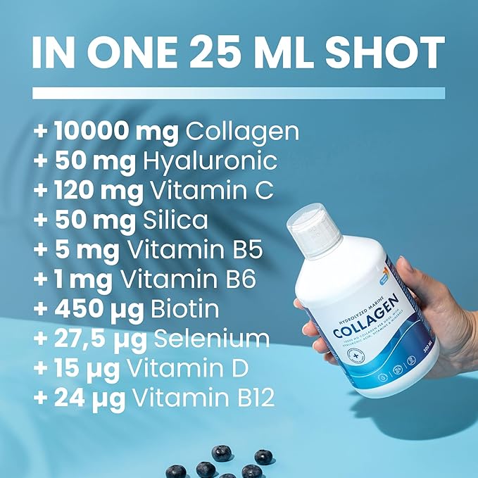 Swedish Nutra 10000 mg Hydrolyzed Marine Collagen Liquid Supplement - 500 ml 20 Day Supply | Hyaluronic Acid Biotin &amp Vitamin C for Healthy Hair Skin Nails &amp Joints | For Men &amp Women