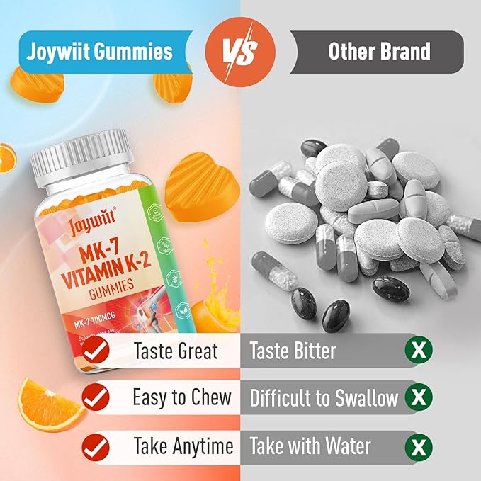 Vitamin K2 MK-7 Gummies 100mcg Extra Strength K2 Vitamin Supplement for Bone &amp He-Art Support Chewable Natural Orange Flavor Non GMO Vegan 120 Gummies