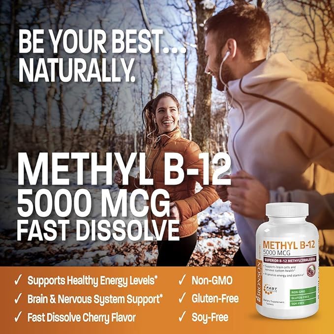 Bronson Marine Collagen Peptides Hydrolyzed Protein Powder + Methyl B12 5000 mcg Vitamin B12 Methylcobalamin