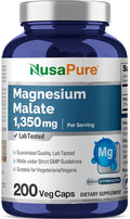 NusaPure Magnesium Malate 1350mg 200 Veggie Capsules (Vegan Non-GMO Vegan)