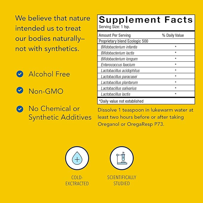 NORTH AMERICAN HERB &amp SPICE Health-Bac - 100 grams - Clinically Tested Ecologic 500 Probiotic - Healthy Digestive Response - Non-GMO Gluten Free Soy Free - About 33 Servings