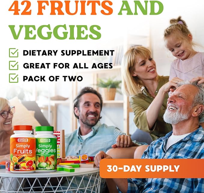 Simply Nature's Pledge - Packed with Over 40 Different Fruits &amp Vegetables - Made with Whole Food Superfoods - with High Beta Carotene – 100% Soy Free - 90 Count (Pack of 2)